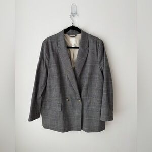H&M Oversized Plaid Blazer Double Breasted Grey Tailored Jacket